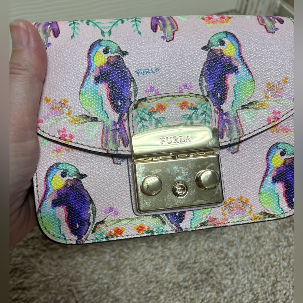 Furla Metropolis Mini Crossbody Bag womens authentic luxury pink gold floral EUC - Picture 14 of 17
